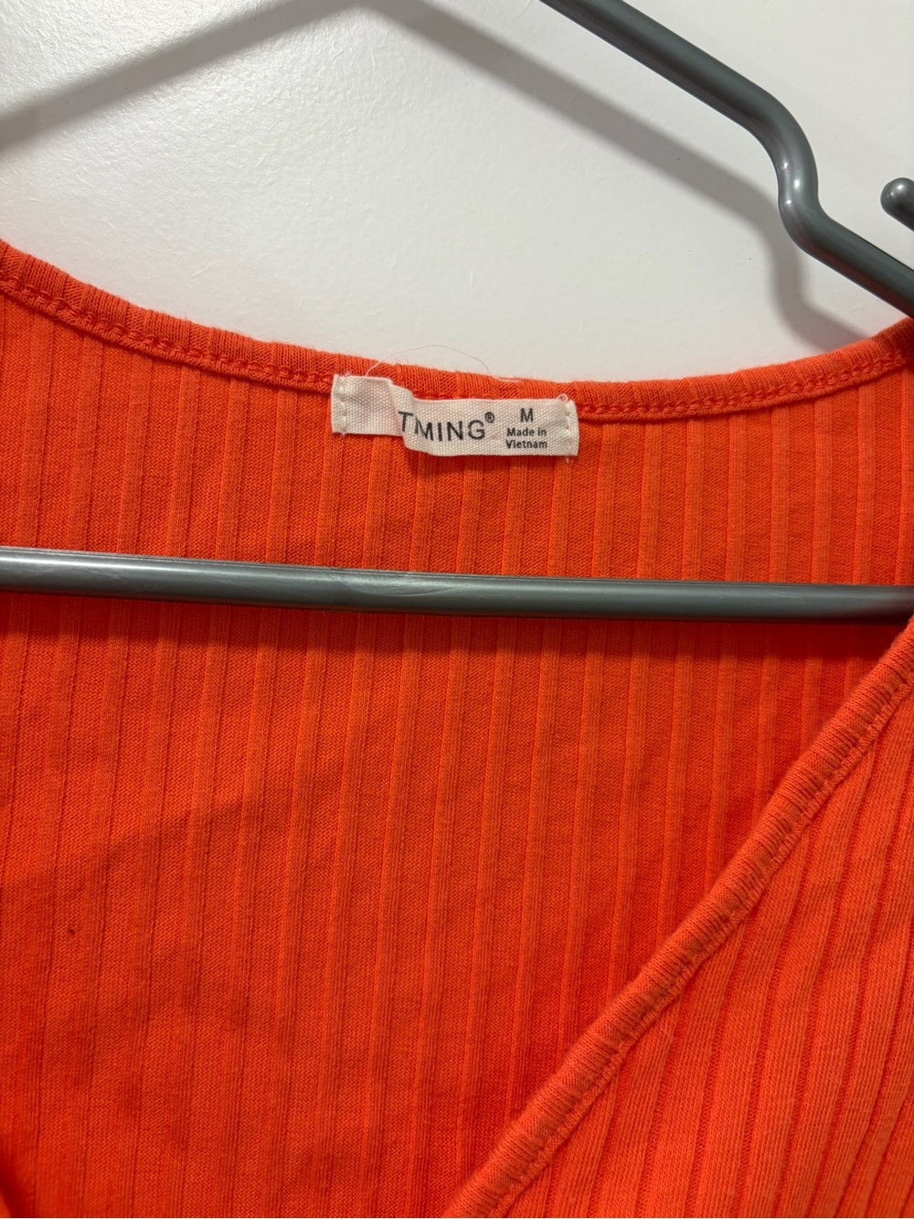 Timing Orange Ribbed Button-Front Short Sleeve Top - Picture 2 of 4